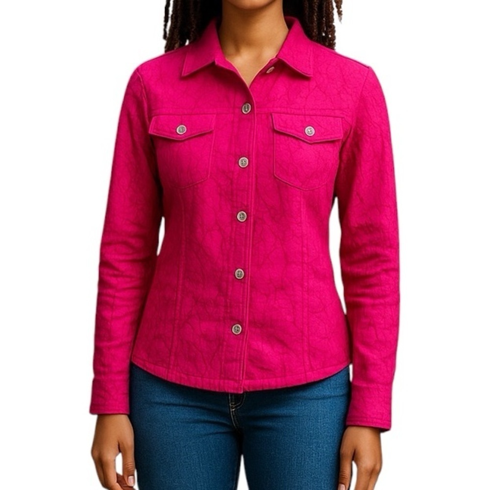 Chicos 0 Small Vibrant Pink Textured Blazer Jacket Artsy Bold Office Coastal